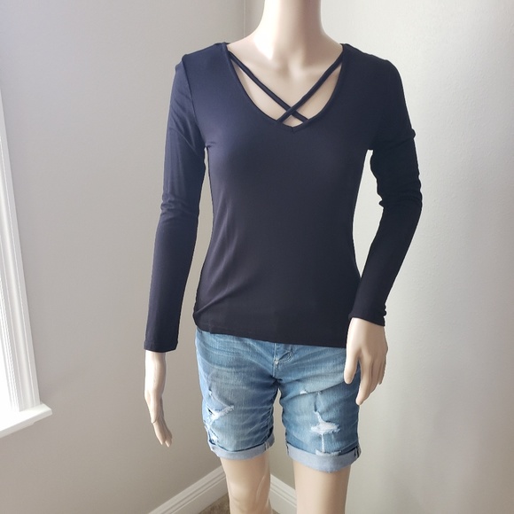 Love Charm Tops - Love Charm Black Long Sleeve Soft Top